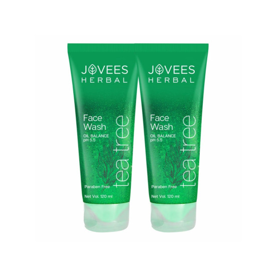 Jovees Herbal Tea Tree Oil Control Face Wash | For Women/Men | For Oily & Acne Prone Skin | With Vitamin E & Tea Tree Oil | Prevents Pimple & Acne Breakout 120 ML (Pack of Two)