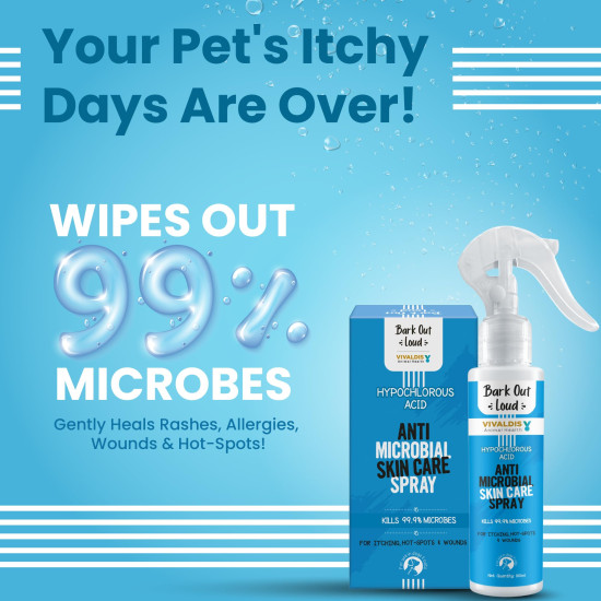 Bark Out Loud Antimicrobial Skin Spray for Pets | for Itching & Wounds | Sodium Hypochloride, Neem & Turmeric Extract | Safe Skin Care Spray for Dogs & Cats, Puppies & Kittens - (100 ml)