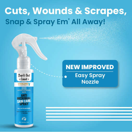 Bark Out Loud Antimicrobial Skin Spray for Pets | for Itching & Wounds | Sodium Hypochloride, Neem & Turmeric Extract | Safe Skin Care Spray for Dogs & Cats, Puppies & Kittens - (100 ml)