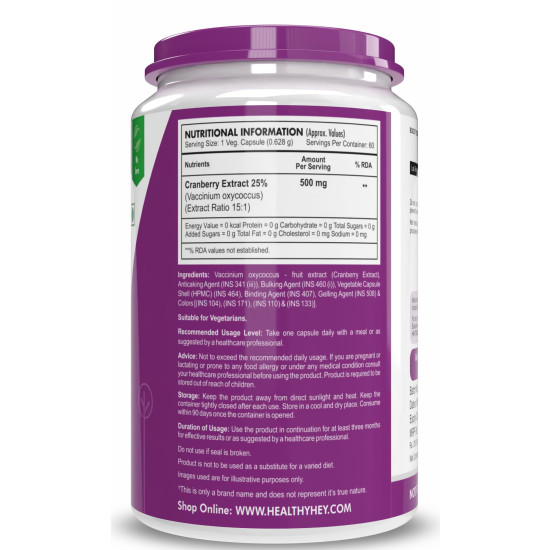HealthyHey Nutrition Cranberry Extract - Urinary Tract Health - 60 Veg Capsules