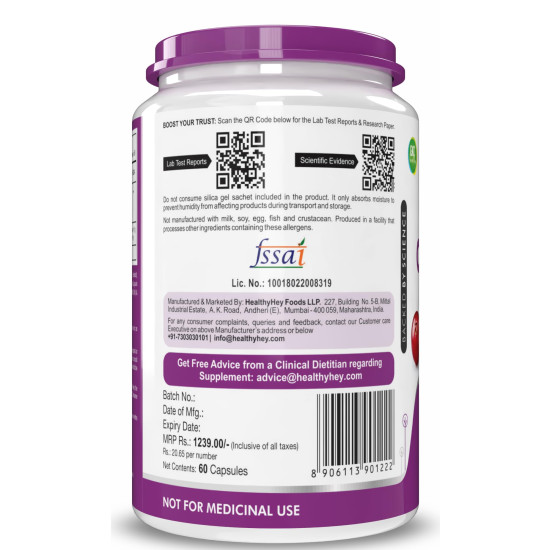 HealthyHey Nutrition Cranberry Extract - Urinary Tract Health - 60 Veg Capsules