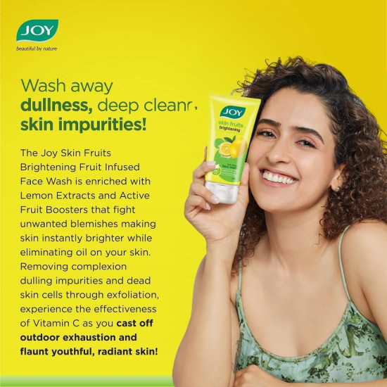 Joy Skin Fruits Lemon Brightening Face Wash 150ml | with Vitamin C for Glowing Skin | Reduces Dark Spots, Removes Excess Oil & Dirt | For Normal to Oily Skin