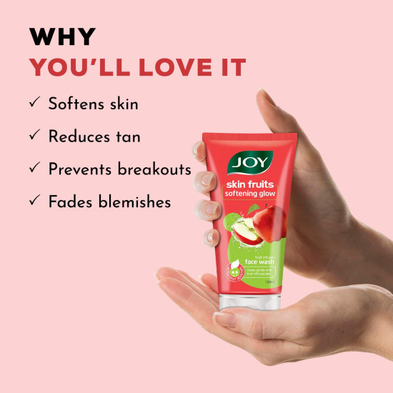 Joy Skin Fruits Apple Face Wash for Glowing Skin | Softens, Moisturises & Nourishes | Natural AHAs, No Sulphates, Paraben Free | All Skin Types, Men & Women - 150ml