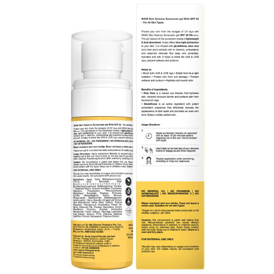 WOW Skin Science Sunscreen Matte Finish - Spf 55 Pa+++ - Very High Broad Spectrum - Uva &Uvb Protection - Quick Absorb - No Parabens, Silicones, Mineral Oil, Oxide, Color & Benzophenone, 100mL