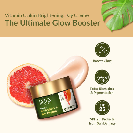 Lotus Botanicals Vitamin C Day Face Cream | 100x Vitamin C | Glowing and Radiant Skin | Hydrating and Moisturising | Sun Protection with SPF 25 and PA+++ | No Toxic Chemicals | For Women and Men| 50g