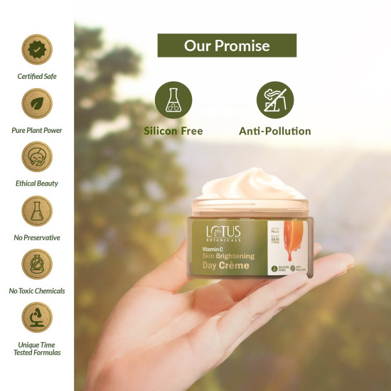 Lotus Botanicals Vitamin C Day Face Cream | 100x Vitamin C | Glowing and Radiant Skin | Hydrating and Moisturising | Sun Protection with SPF 25 and PA+++ | No Toxic Chemicals | For Women and Men| 50g