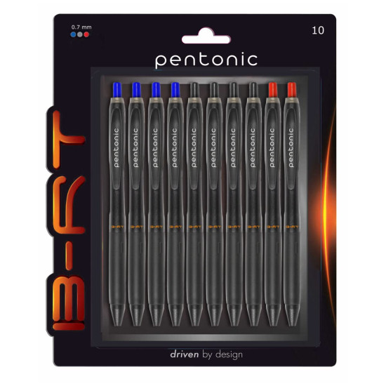 Pentonic B-RT 0.7mm Retractable Ball Pen Blister Pack | Blue, Black & Red Ink | Set of 10 Pentonic B-RT 0.7mm Retractable Ball Pen Blister Pack | Blue, Black & Red Ink | Set of 10