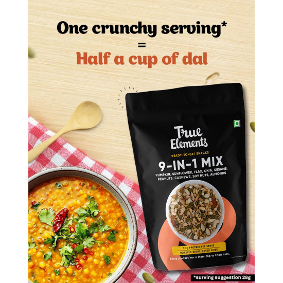True Elements 9 in 1 Snack Mix 125g - (Mix of Pumpkin, Watermelon, Flax, Chia, Sunflower, Peanuts, Soynuts, Almonds, Cashew Nuts) Healthy Snack