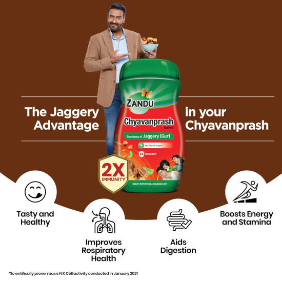 Zandu Chyawanprash- 900g | Made with Jaggery (Gur), Improves Respiratory and Digestive Health, No added Sugar | 3X Immunity, Increases Strength and Stamina