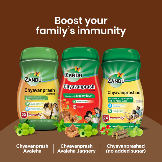 Zandu Chyawanprash- 900g | Made with Jaggery (Gur), Improves Respiratory and Digestive Health, No added Sugar | 3X Immunity, Increases Strength and Stamina