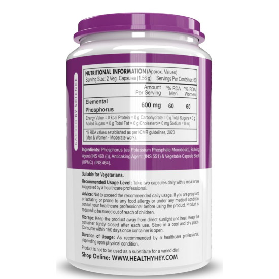 HealthyHey Nutrition Phosphorus - Support Bone Health -120 Veg. Capsules