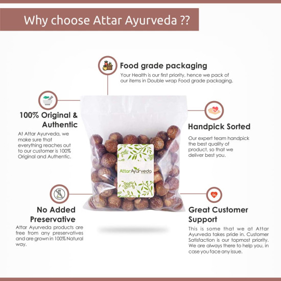 Attar Ayurveda Dried Reetha Nuts/Soapnuts for Hair (500 grams, whole) | 100% Natural, Preservative free | Selected Quality