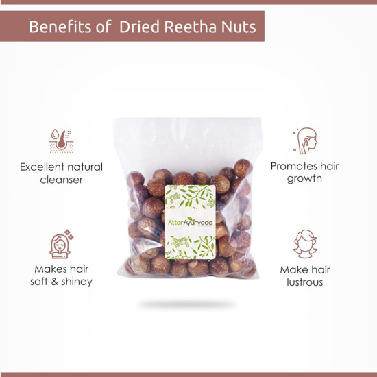 Attar Ayurveda Dried Reetha Nuts/Soapnuts for Hair (500 grams, whole) | 100% Natural, Preservative free | Selected Quality