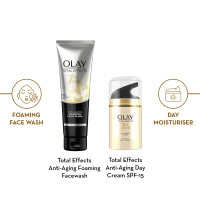 Olay Total Effects Giftpack - Day Cream with SPF 15 50gm + Cleanser 100g | Fights 7 Signs of Ageing | With Niacinamide and Green Tea Extracts | Normal, Oily, Dry, Combination Skin | Pack of 2