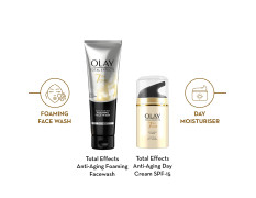 Olay Total Effects Giftpack - Day Cream with SPF 15 50gm + Cleanser 100g | Fights 7 Signs of Ageing | With Niacinamide and Green Tea Extracts | Normal, Oily, Dry, Combination Skin | Pack of 2