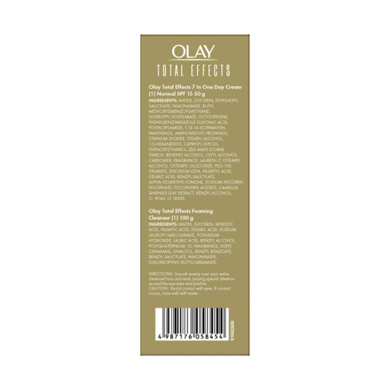 Olay Total Effects Giftpack - Day Cream with SPF 15 50gm + Cleanser 100g | Fights 7 Signs of Ageing | With Niacinamide and Green Tea Extracts | Normal, Oily, Dry, Combination Skin | Pack of 2