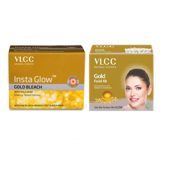 VLCC Vlcc Gold Facial Kit (60g) & Insta Glow Gold Bleach (402g), 2 Pieces