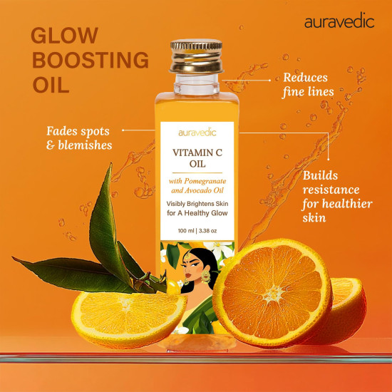 Auravedic Vitamin C Serum For Glowing Skin Men Women 100ML Vitamin C Moisturizer For Face Oil Body Oil After Bath For Daily Use With Vitamin e Avocado Grapeseed Almond Oil Best Moisturizer For Skin