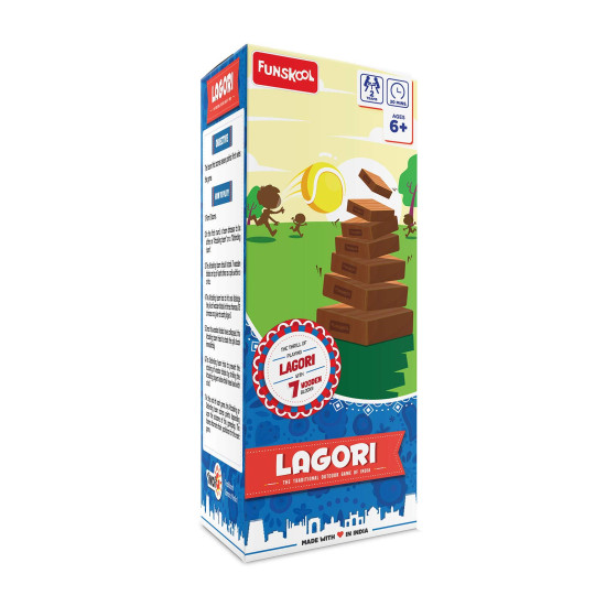 Funskool Games Lagori | The Traditional Outdoor Games of India | Classic Seven Stones Game | Premium Wood Blocks and Ball Included | Kids and Family | 2 Teams | 6 & Above