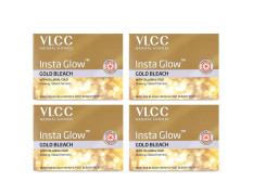 VLCC Insta Glow Gold Bleach - 30g X 4 (Pack of 4) - With Colloidal Glow For Glowing Fairness | Skin Brightening Bleach | Perfect Skin Match, Reduces Facial Hair Visibility, Brightens Complexion