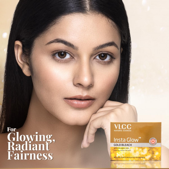 VLCC Insta Glow Gold Bleach - 30g X 4 (Pack of 4) - With Colloidal Glow For Glowing Fairness | Skin Brightening Bleach | Perfect Skin Match, Reduces Facial Hair Visibility, Brightens Complexion