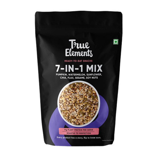 True Elements Seeds Mix - 7 in 1 Super Seeds & Nut Mix 500g - (Roasted Pumpkin, Watermelon, Sunflower, Flax | Sesame | Chia and Soynuts) - Diet Snacks