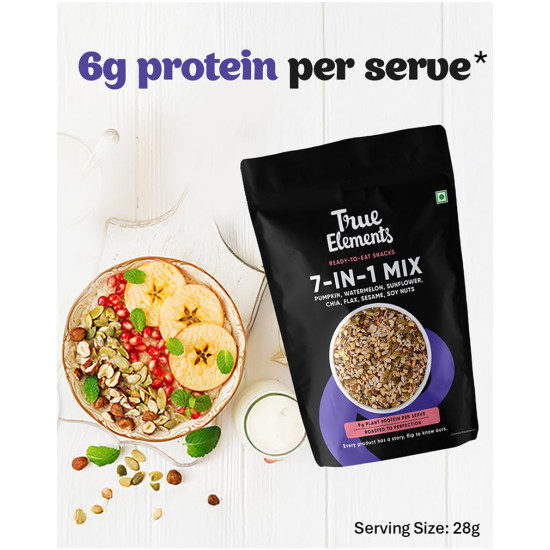 True Elements Seeds Mix - 7 in 1 Super Seeds & Nut Mix 500g - (Roasted Pumpkin, Watermelon, Sunflower, Flax | Sesame | Chia and Soynuts) - Diet Snacks