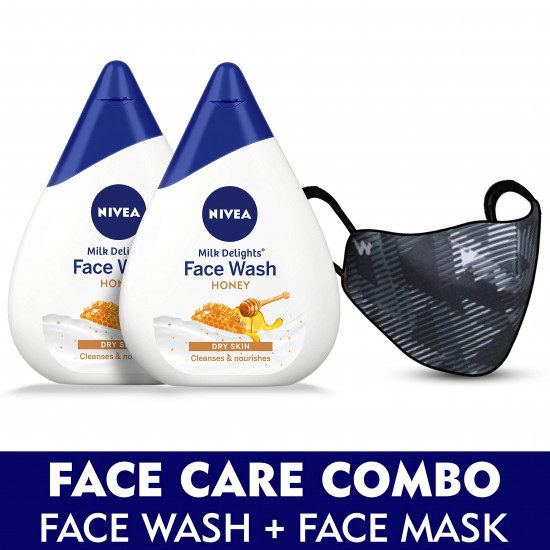 NIVEA Women Face Care Combo, Milk Delights Honey Face Wash 100 Ml (Pack Of 2) With Wildcraft Face Mask, 3 Pieces