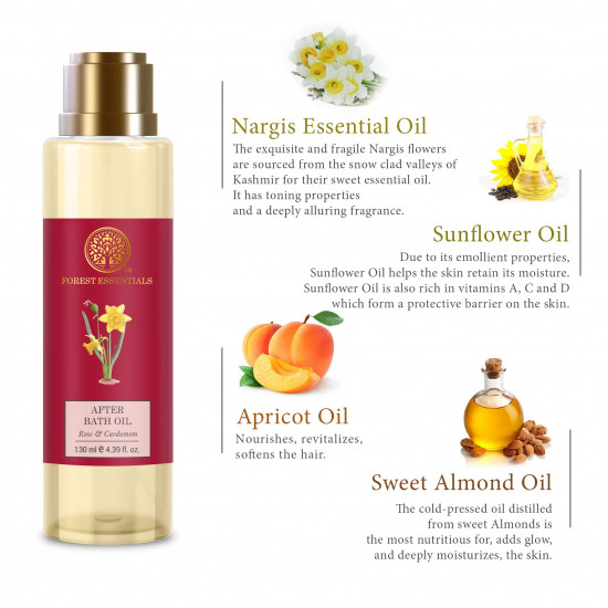 Forest Essentials After Bath Oil Nargis | Ayurvedic Scented Natural After Shower Oil | For Nourished & Moisturised Skin