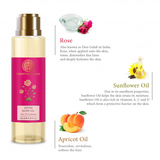 Forest Essentials After Bath Oil Indian Rose Absolute | Ayurvedic Moisturizing & Nourishing Shower Oil For Body | Purifying, Scented Bath Oil For Women & Men | 130 ml