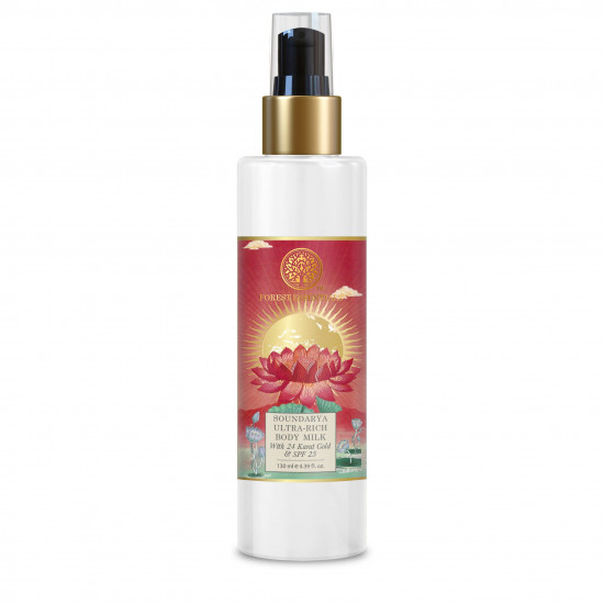 Forest Essentials Ultra Rich Body Milk Soundarya With 24k Gold & SPF 25 | Ayurvedic Body Lotion for Dry Skin | SPF 25 Sun Protection | Moisturiser for Glowing Skin
