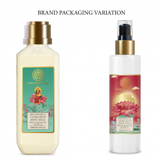 Forest Essentials Ultra Rich Body Milk Soundarya With 24k Gold & SPF 25 | Ayurvedic Body Lotion for Dry Skin | SPF 25 Sun Protection | Moisturiser for Glowing Skin