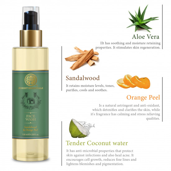 Forest Essentials Facial Cleanser Sandalwood & Orange Peel | Ayurvedic Face Wash For Dry, Normal, Combination/Oily Skin | Controls Oil | Natural Gel Based Face Wash | For Men & Women | 130 ml