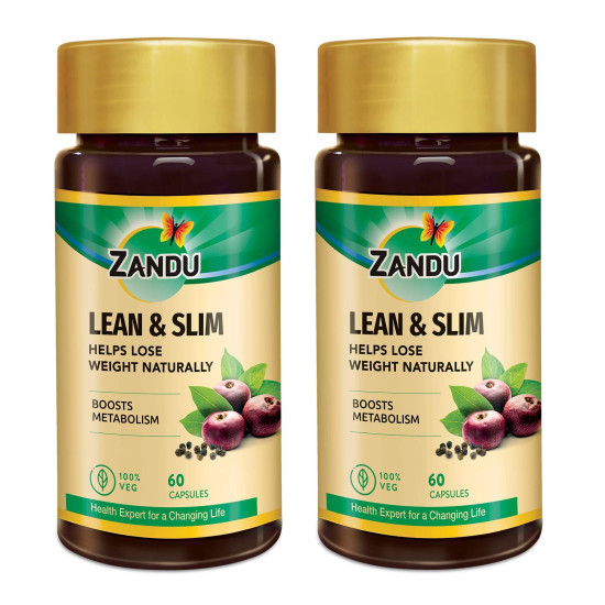 Zandu Lean & Slim Capsules Enriched with the Goodness of 6 Herbs to Help You in Weight Loss Journey, Acts as a Metabolism Booster And Supports Weight Management - (Pack of 60 Veg Capsules X 2)