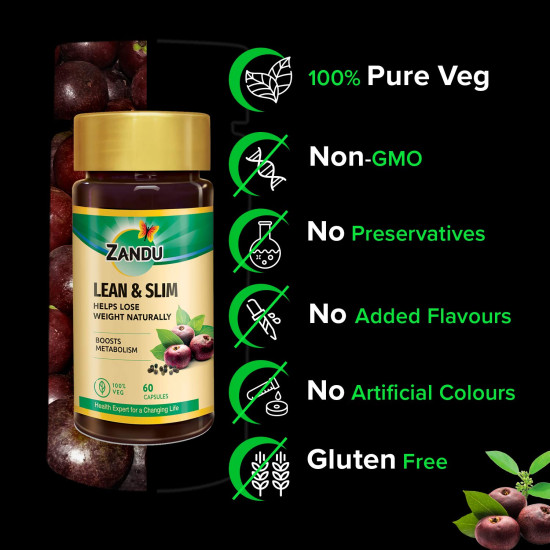 Zandu Lean & Slim Capsules Enriched with the Goodness of 6 Herbs to Help You in Weight Loss Journey, Acts as a Metabolism Booster And Supports Weight Management - (Pack of 60 Veg Capsules X 2)