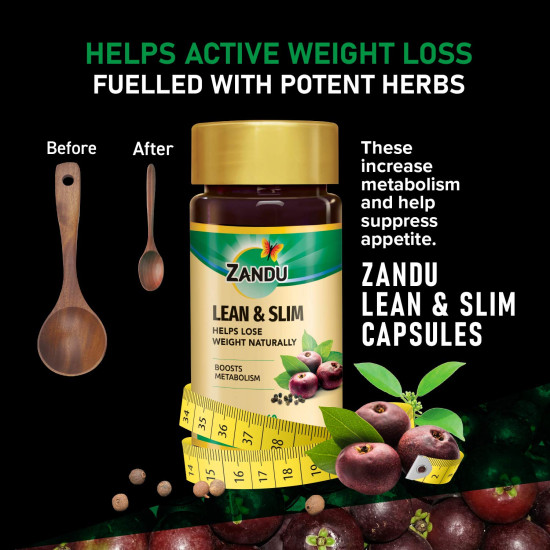 Zandu Lean & Slim Capsules Enriched with the Goodness of 6 Herbs to Help You in Weight Loss Journey, Acts as a Metabolism Booster And Supports Weight Management - (Pack of 60 Veg Capsules X 2)