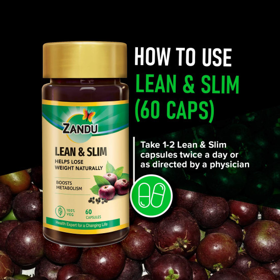 Zandu Lean & Slim Capsules Enriched with the Goodness of 6 Herbs to Help You in Weight Loss Journey, Acts as a Metabolism Booster And Supports Weight Management - (Pack of 60 Veg Capsules X 2)