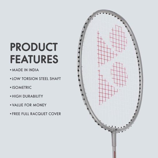 YONEX GR 303i Aluminium Strung Badminton Racket with Full Racket Cover (Silver) | for Beginners | 83 Grams | High Durability