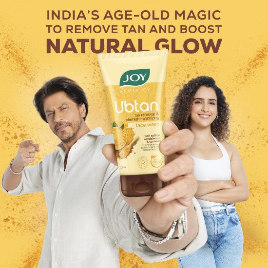Joy Ubtan Tan Removal Face Wash 150ml | Detans & Brightens, Removes Dirt & Blemishes for a Natural Glowing Skin | Enriched With Turmeric, Saffron & Sandalwood | Suitable for All Skin Types