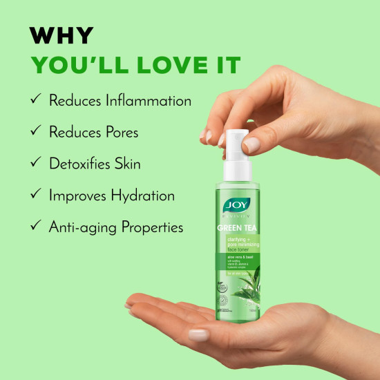 Joy Clarifying & Pore Minimizing Green Tea Face Toner (150ml) | Alcohol Free Toner with Aloe Vera, Vitamin E & Hyaluronic Acid for Hydrating & Refreshing Skin | For All Skin Types