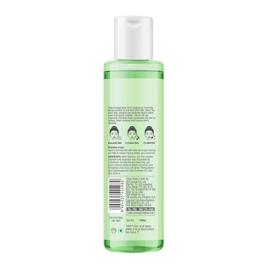 Joy Clarifying & Pore Minimizing Green Tea Face Toner (150ml) | Alcohol Free Toner with Aloe Vera, Vitamin E & Hyaluronic Acid for Hydrating & Refreshing Skin | For All Skin Types