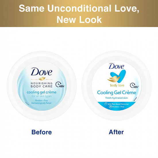 Dove Body Love Cooling Gel Crème Paraben Free, 48hrs Moisturisation with Plan Based moisturiser, Non Oily Feel, Refreshed Hydrated Skin 145g