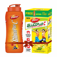 DABUR Glucoplus C Instant Energy Glucose Juicy & Tasty Lemon Flavour 1 Kg Glucose Replenishes Energy 25% More Glucose In Every Sip Vitamin C Helps Boosts Immunity Calcium Supports Bone Health
