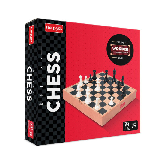 Funskool Games,Deluxe Chess, War & Strategy Game, Wooden Board with Storage Box, Kids, Adults & Family,2 Players,Ages 7 and Above,