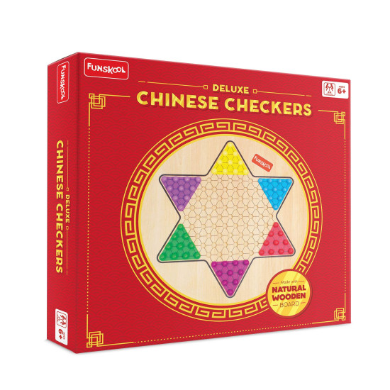 Funskool Games - Deluxe Chinese Checkers, The Classic Strategy Board Game, Premium Quality Wooden Board & Balls, Kids & Family, 2-6 Players, 6 & Above