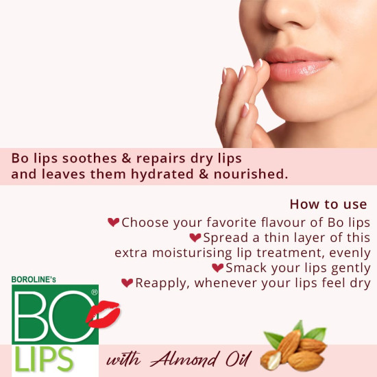 BOROLINE Bo Lips Nourishing Lip Balm | Vanilla Flavour With Natural Almond Oil | For Glossy Soft Lips (Pack of 3)