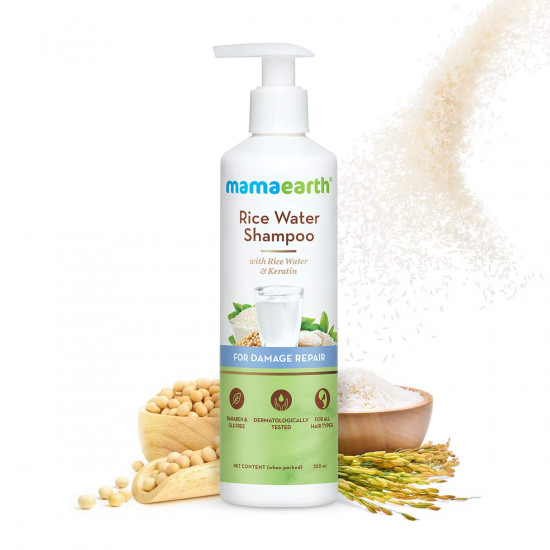 Mamaearth Rice Water Shampoo with Rice Water & Keratin For Damage Repair - 250 ml Reduces Split Ends | Prevents Breakage
