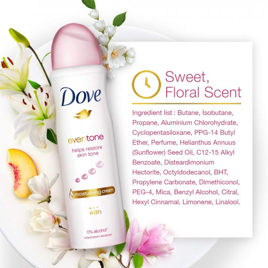 Dove Eventone Antiperspirant Deodorant for Women | 150ml | Long-Lasting Odour Protection, Skin-Friendly, Alcohol & Paraben-Free Body Spray for Women