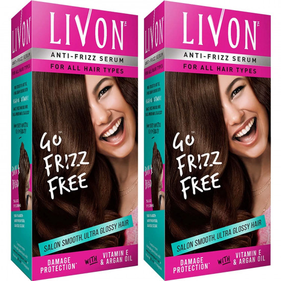 Livon Serum for Frizz-free, Smooth Hair, With Argan Oil & Vitamin E, 50 ml (Pack of 2), Transparent