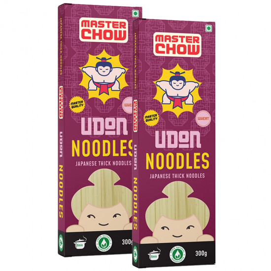MasterChow Healthy Wheat Udon Noodles - Pack of 2 | 100% Whole Wheat | No Maida, Not Fried | Serves 4-5 Meals | 600gms